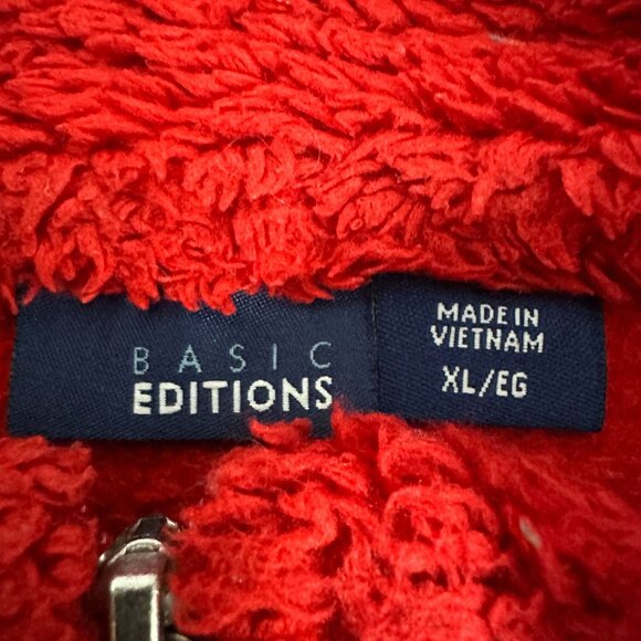Basic Editions Red Full Zip Fleece Jacket XL Embroidered Snowflakes Stars - Picture 3 of 7